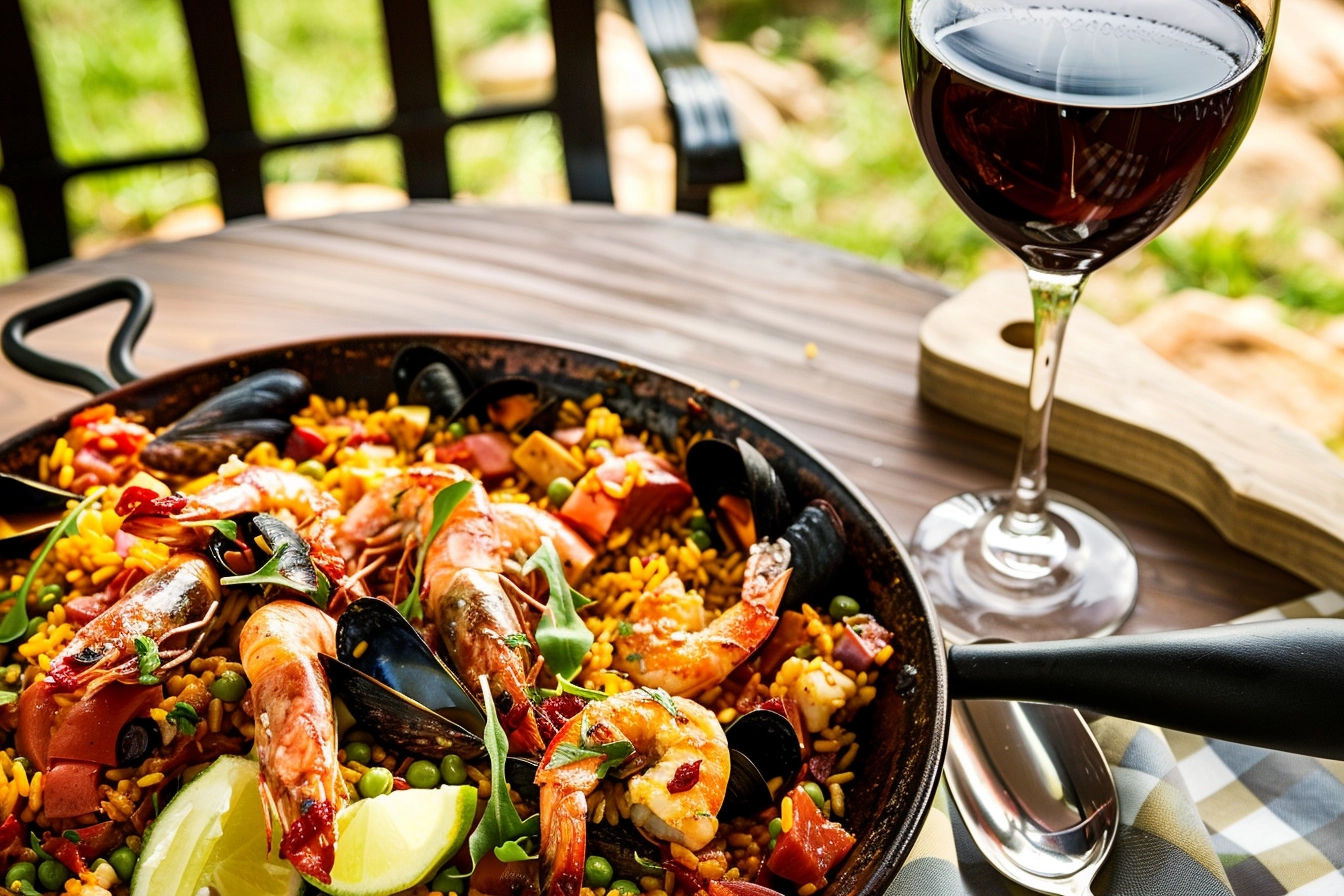 Paella och rött vin i Spanien