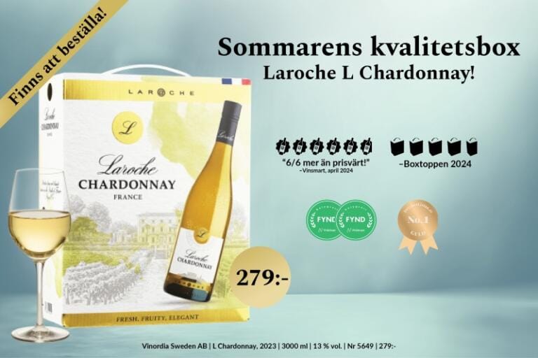 Franciacorta Brut La Fioca 23 Kvalité på box! Prisad Chardonnay från Domaine Laroche finns äntligen som 3-liters Bag-in-box!