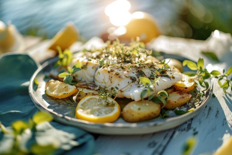 Citron- och timjankokt torsk med citronkräm