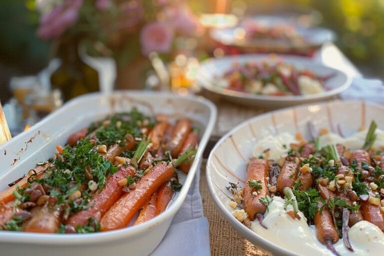 Till midsommarbuffén, ugnsrostade morötter med parmesankräm