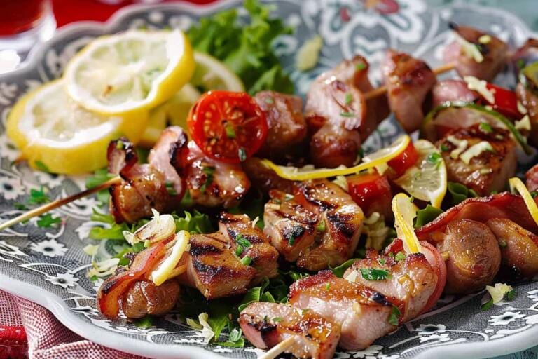 Baconlindade grillspett med örter och citron