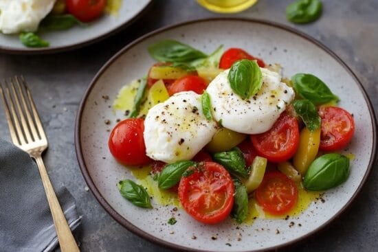 Tomatsallad med burrata och basilika