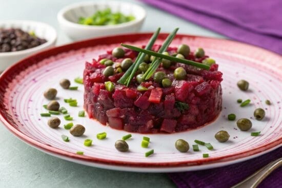 beetroot tartare with capers and chives 1