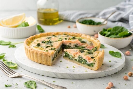 salmon and spinach pie high key lighting pinch o