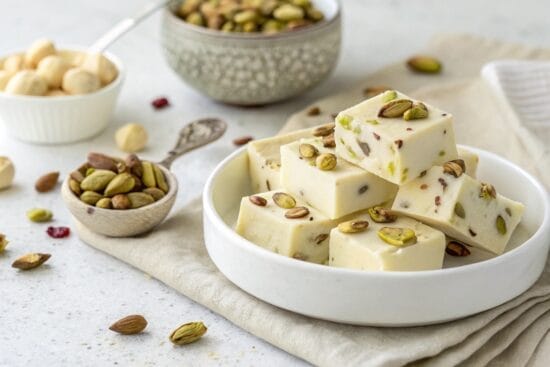 white chocolate fudge with pistachios high key li