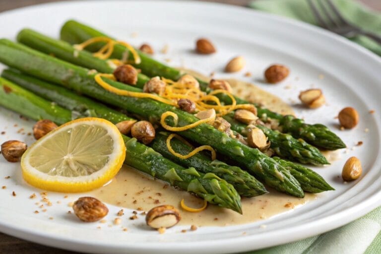 Grön sparris med brynt smör, citron & rostade hasselnötter