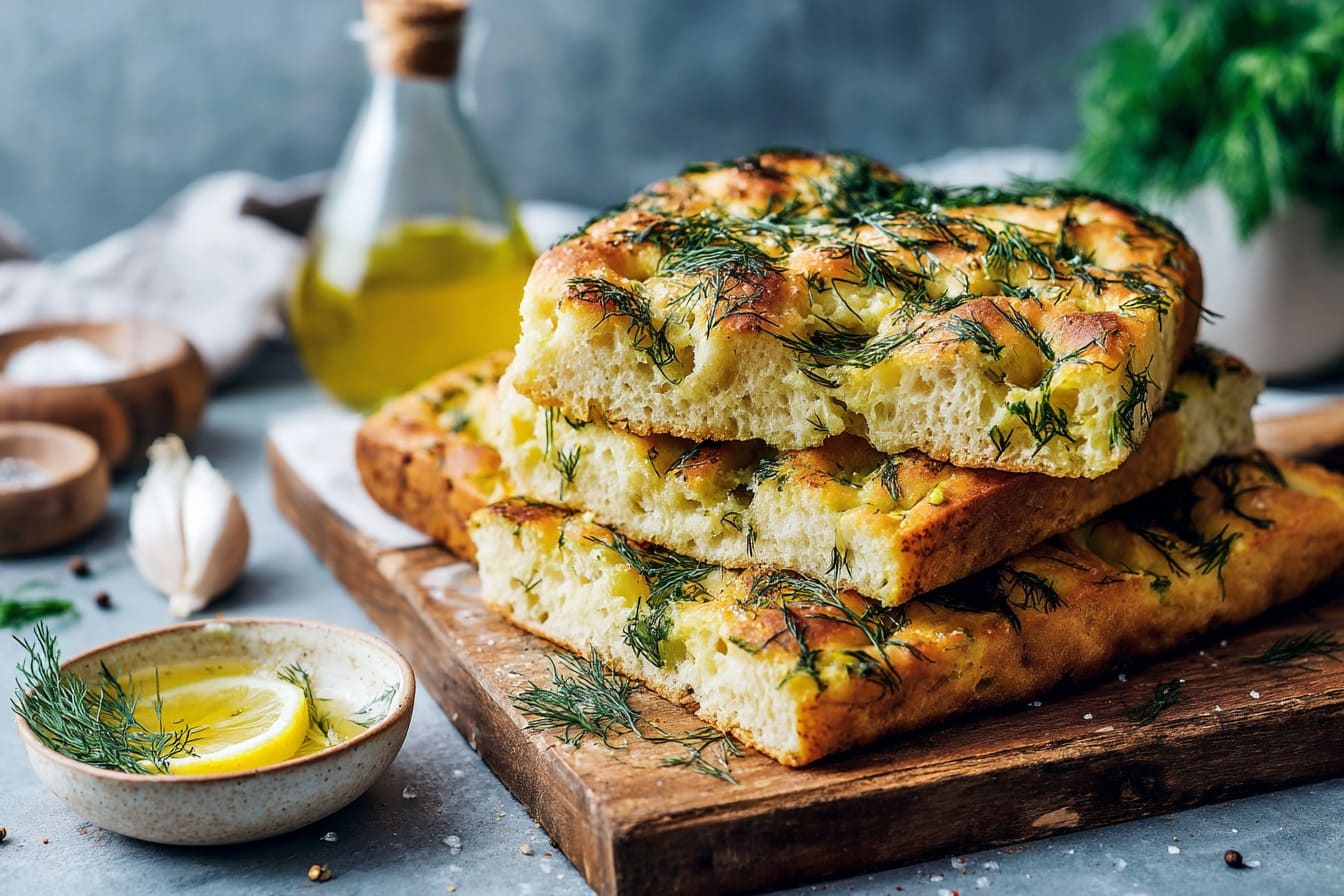 Focaccia i långpanna med dill och prästost