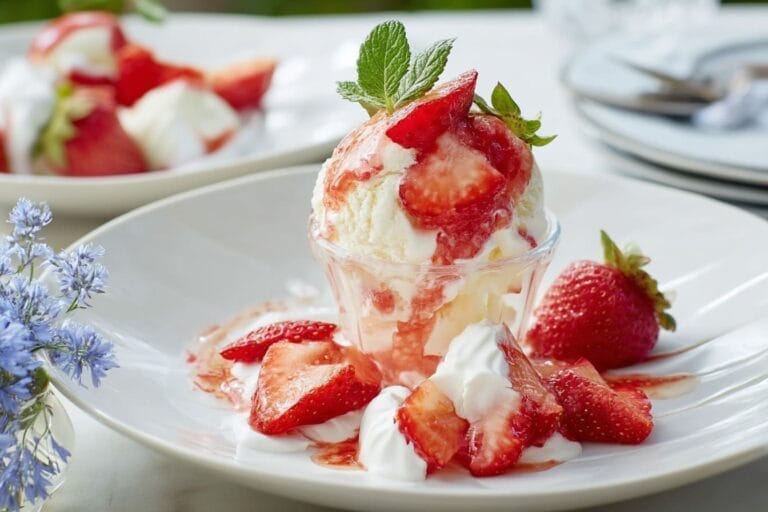 Moulin Touchais 5 Somrig drömdessert med glass, jordgubbar och maräng