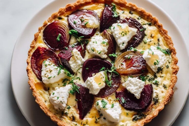 Paj med chèvre, rödbetor och honung