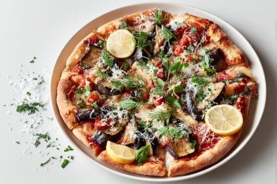 Pinsa med aubergine och citron