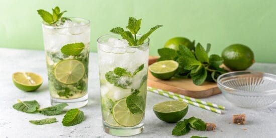 two glasses of mojito high key lighting pinch of