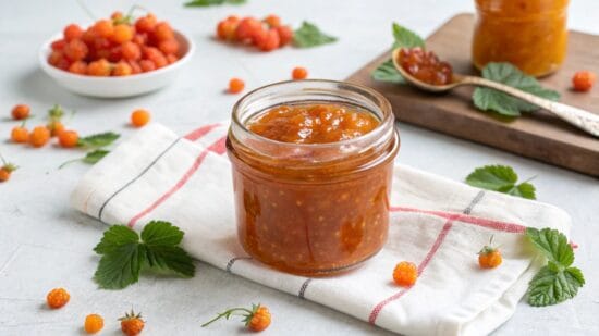 home made cloudberry jam high key lighting pinch