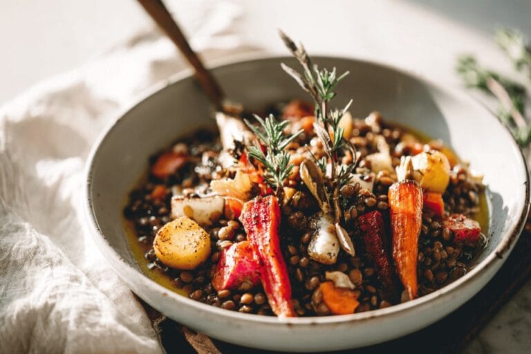 Linsgryta med rostade rotfrukter