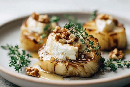 Ugnsbakad rotselleri med honung och chevre
