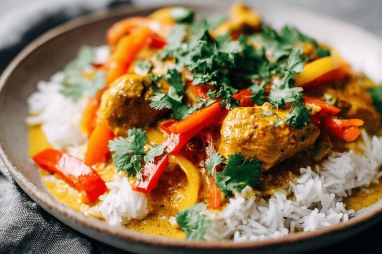 Krämig kycklinggryta med kokosmjölk och curry