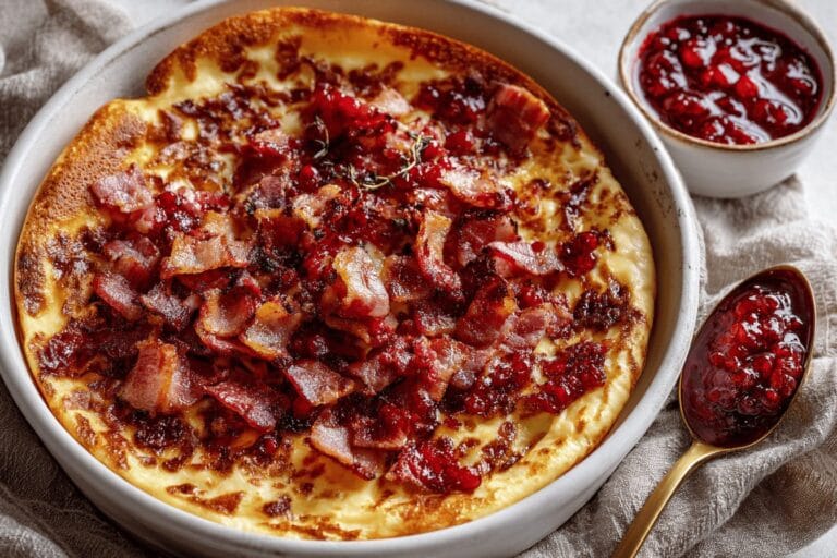 Ugnspannkaka med bacon och lingonsylt