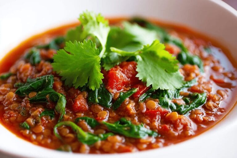 Linsgryta med spenat och tomat