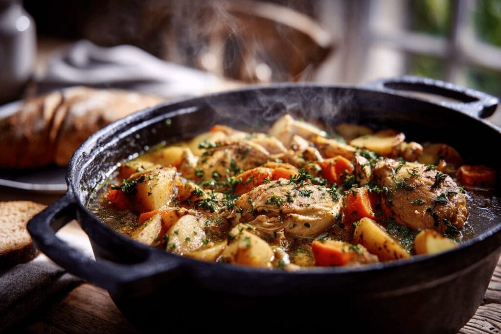 Långkokt kycklinggryta med rotfrukter