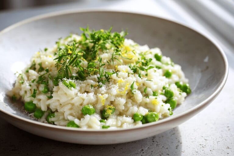 Risotto på grötris och frysta ärtor
