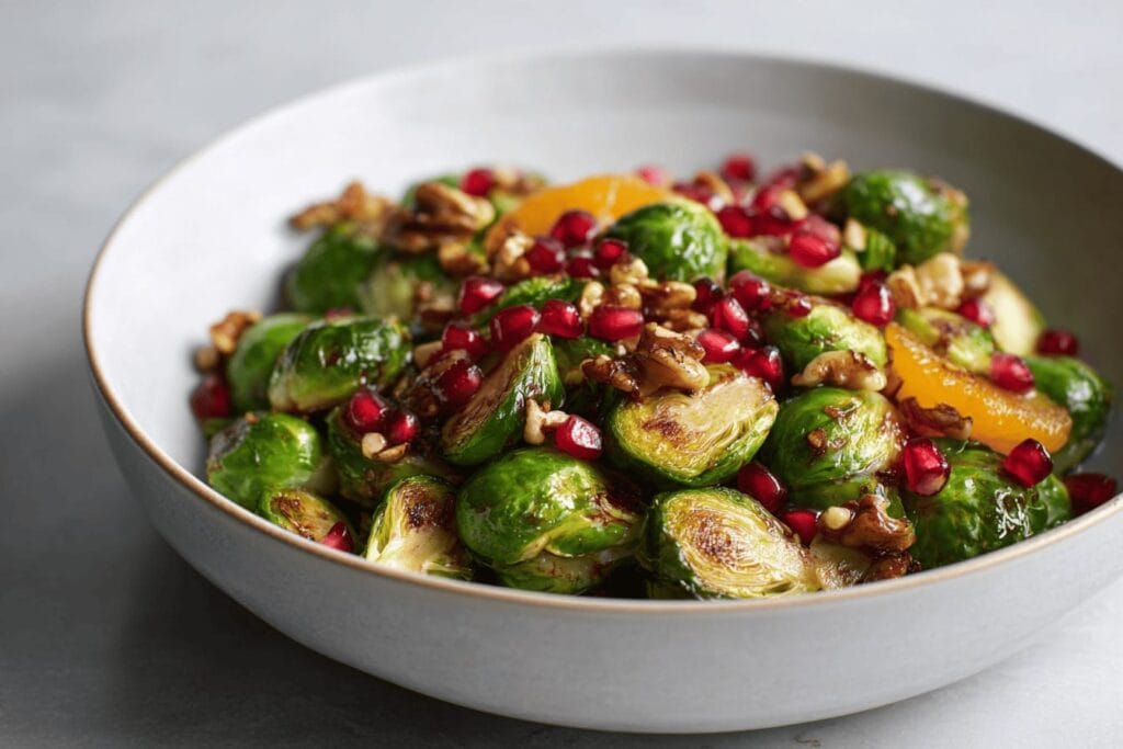 Brysselkål med apelsin, granatäpple och valnötter