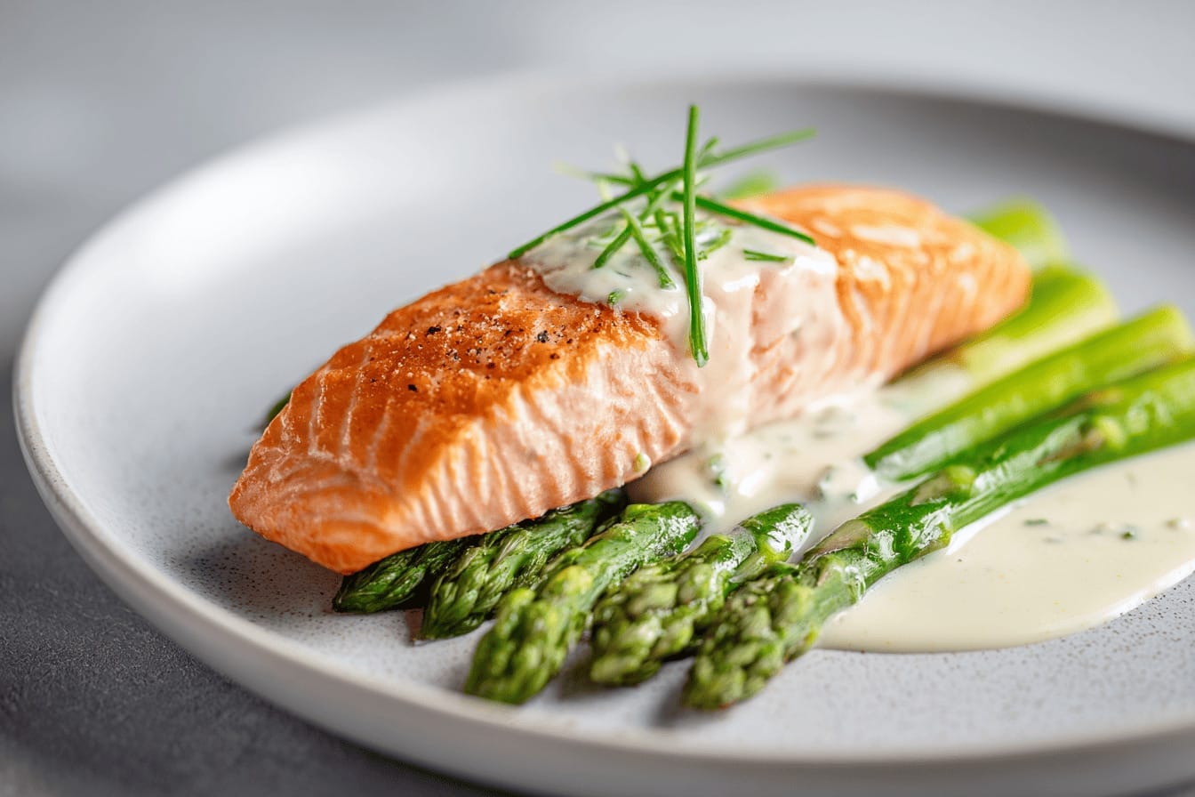 Laxfilé med champagnesås och sparris