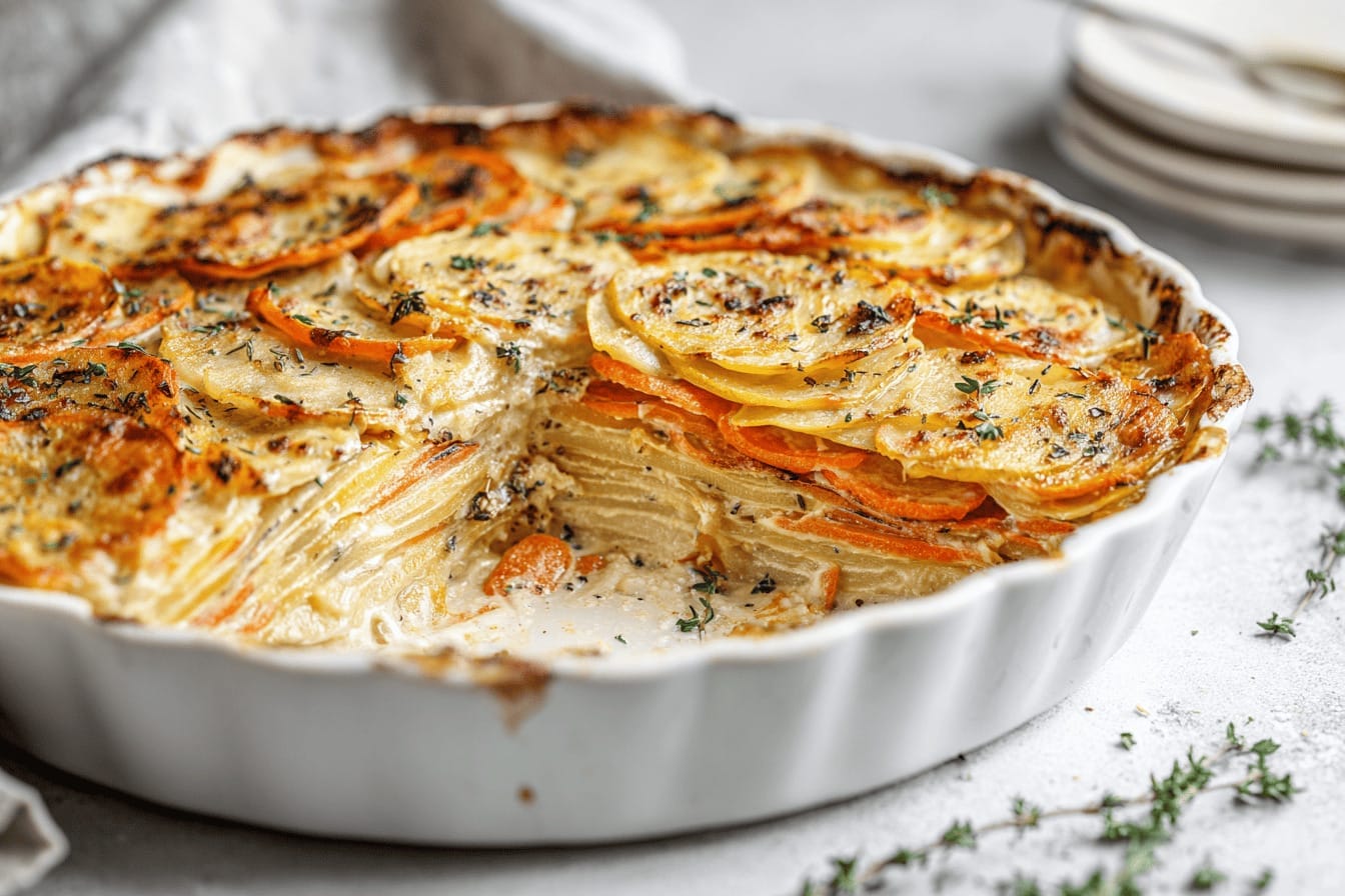 Rotsaksgratäng med timjan och vitlök