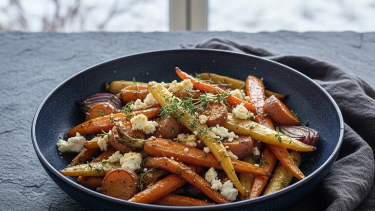 Rostade rotfrukter med honung, timjan & fetaost
