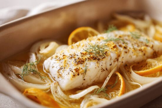 havsabborre med fankal apelsin och saffran