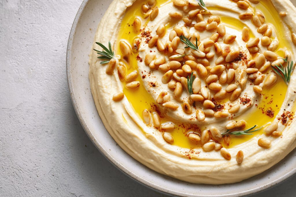 Hummus med rostade pinjenötter
