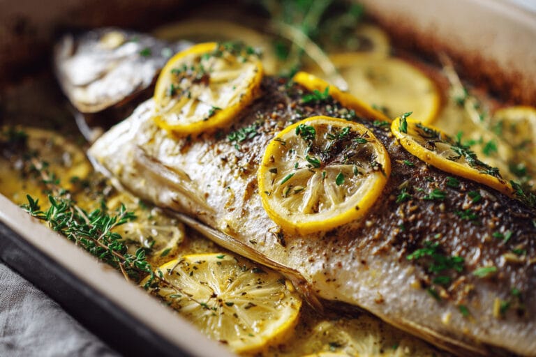 Saftig ugnsbakad hel fisk