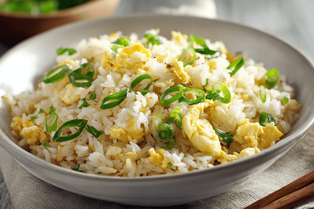 Stekt ris med ägg, salladslök och soja