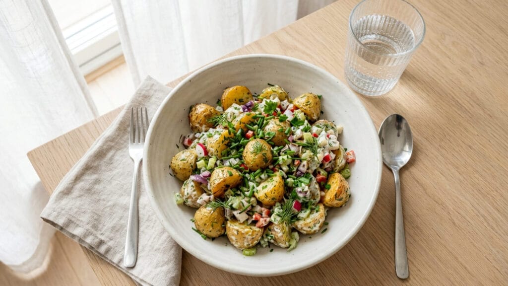 Potatissallad på rostad potatis