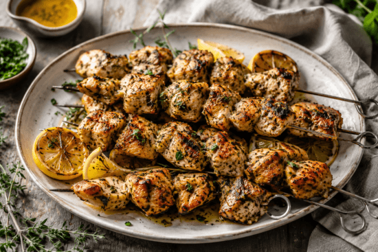 bonappetit citron och ortmarinerade kycklingspett