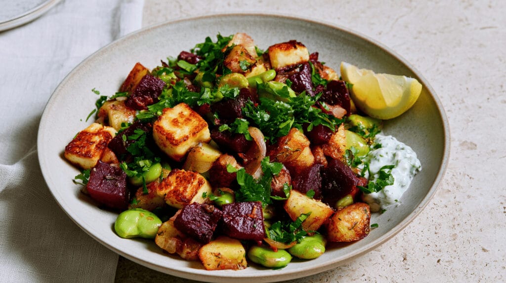 Bondbondbönspytt med halloumi