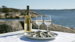 vitt vin skaldjur kust