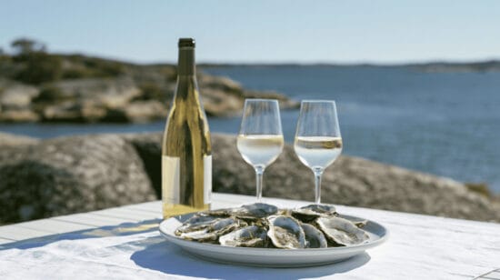 vitt vin skaldjur kust