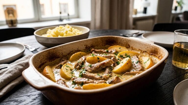 Krämig fläskkarré med äpple och cider