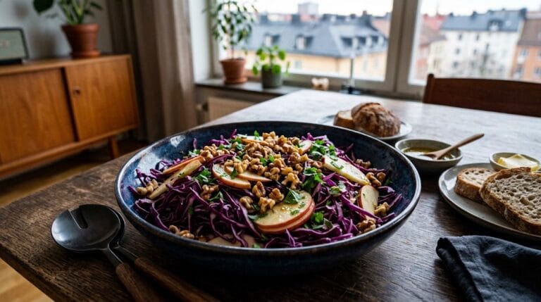 Rödkålssallad med äpple och valnötter