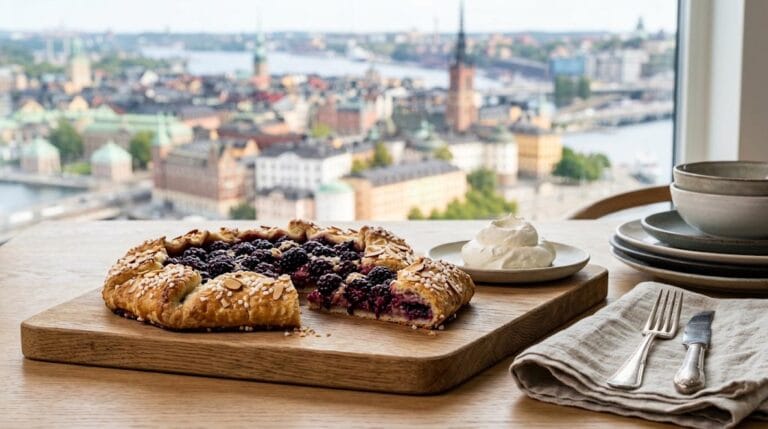 Rustik björnbärsgalette med mandelmassa