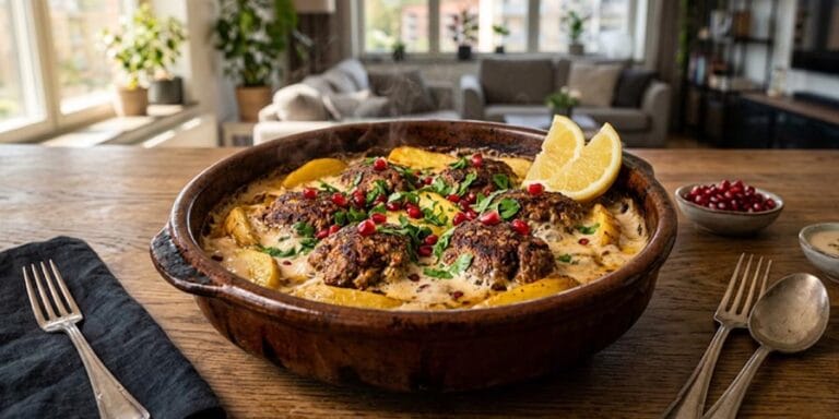 Kofta b’siniyah med krämig tahini