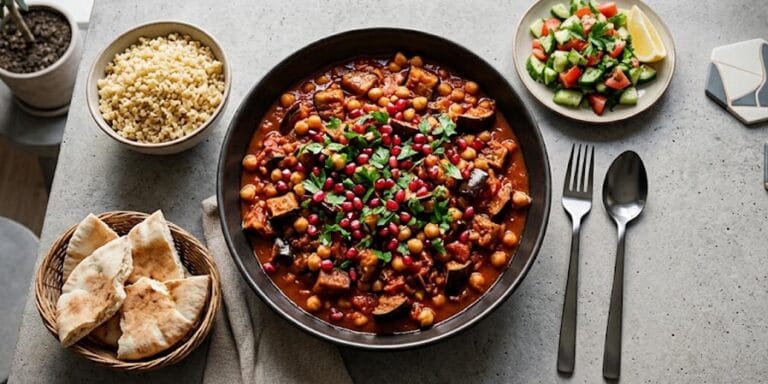 Maghmour med aubergine och kikärter