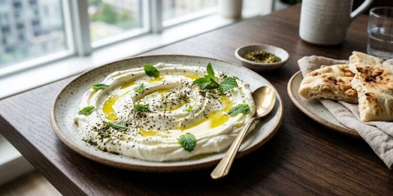 Syrlig labneh med olivolja