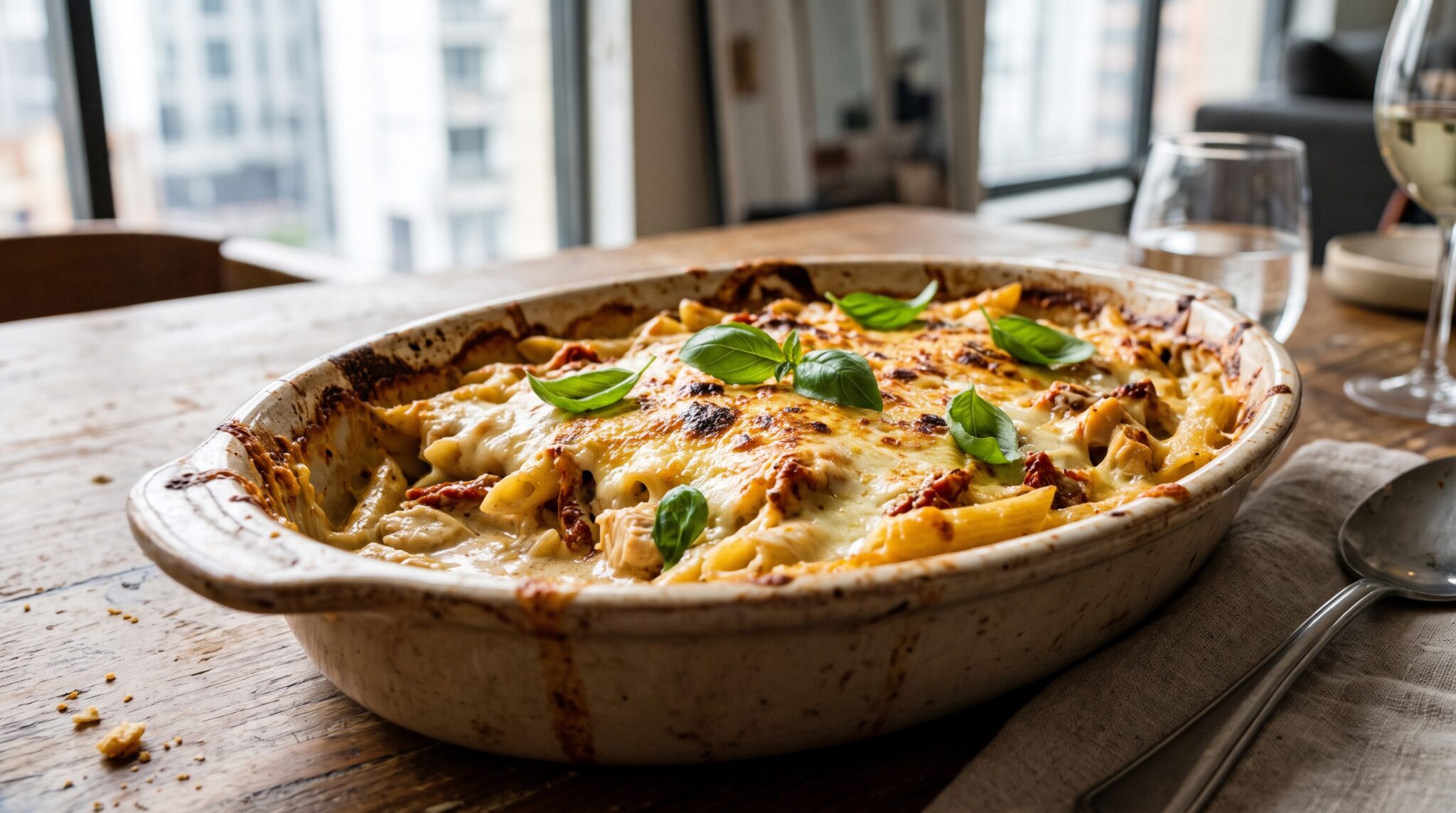 Krämig kyckling- och pastagratäng